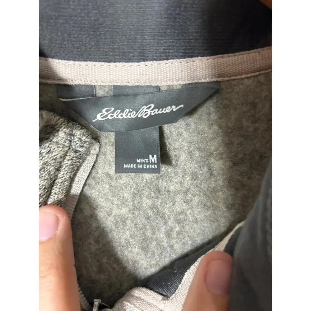 Eddie Bauer Sweatshirt Medium Gray 1/4 Zip Fleece Lined Sweater